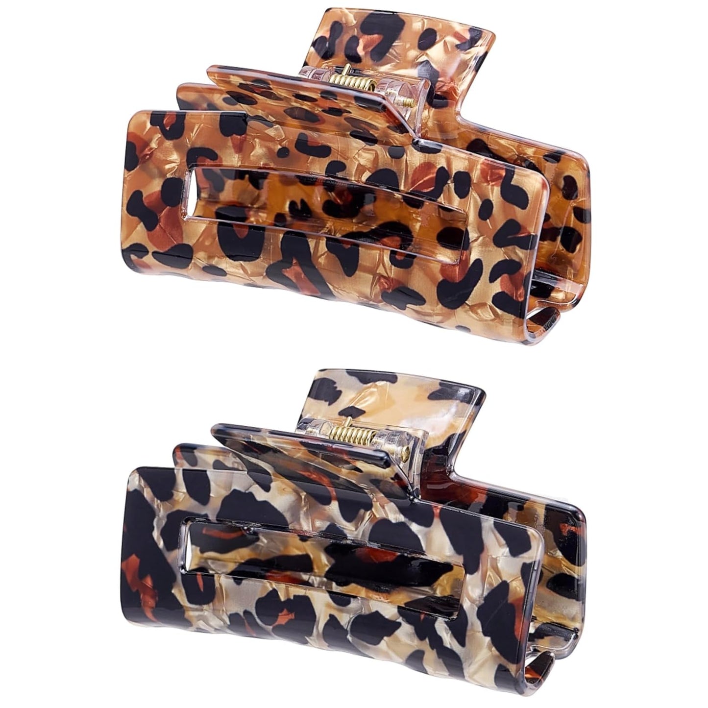 Tortoise Hair Claw Clips, 3 Inch Non-Slip Acrylic Banana Barrettes Jaw Clips, Leopard Print Strong Hold Stylish Hair Accessories for Women Ladies Thin Thick Hair (2pcs)