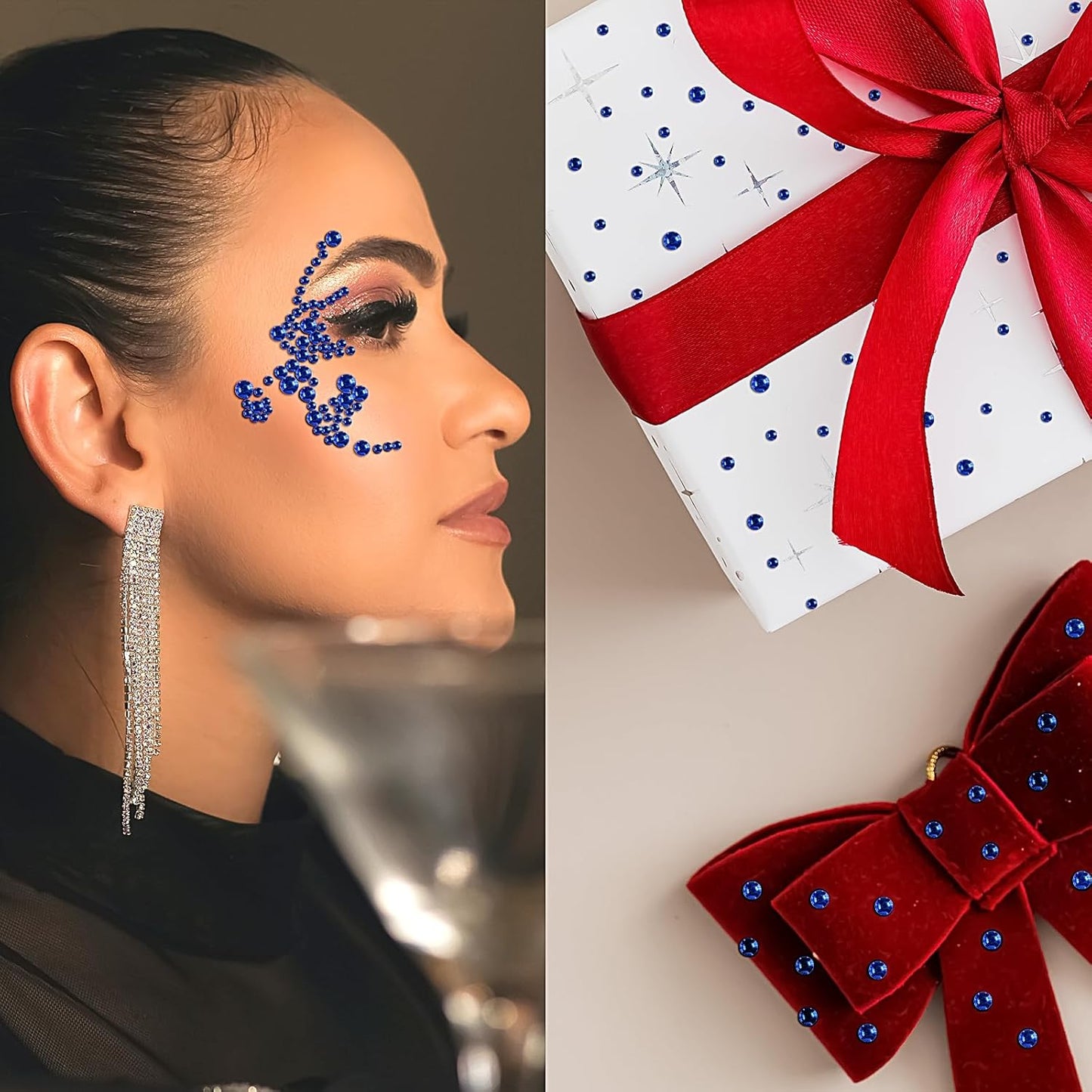 Self Adhesive Face Gems and Pearls for Makeup, Festival Jewels, Hair Gems, Rhinestone Stickers for Face, Eye, Makeup, Nail, Body, Crafts 3/4/5/6 mm 975Pcs (16.gem_darkblue)