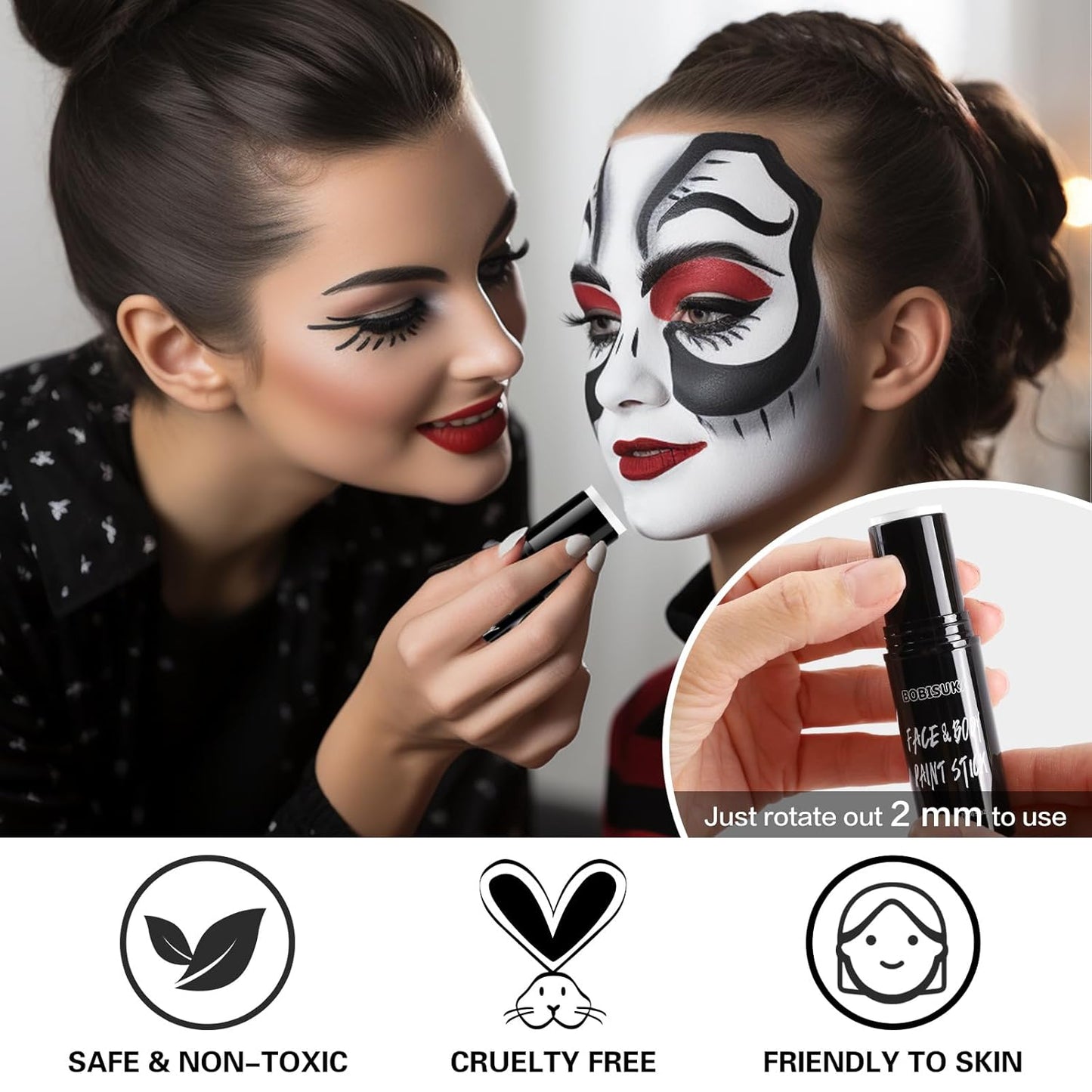 BOBISUKA Black & White Face Body Paint Stick Eye Black Sticks for Football Sports Water Based Face Painting Kit Quick Drying Foundation Makeup for Halloween Clown Skeleton Vampire Cosplay SFX Costume