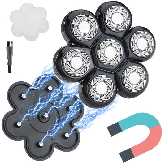 Universal Magnetic 7 Blades Head Shaver Replacement Blades Compatible with Wyklaus SHPAVVER Head Shaver and Other Brands Head Shaver (CX7 BLACK)
