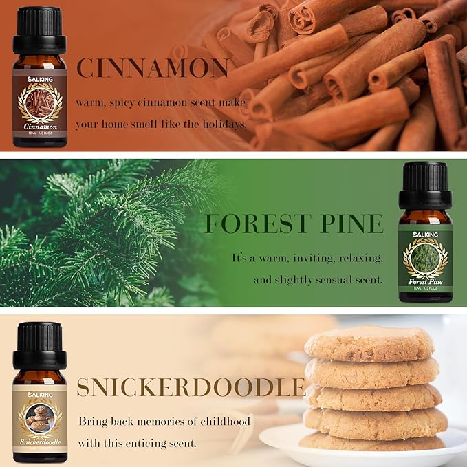 SALKING Autumn Fragrance Oils, Premium Fall Essential Oils for Diffuser, Scented Oils Gift Set for Soap Candle Making Scents - Cinnamon, Pumpkin Spice, Apple Cider, Vanilla, Forest Pine, Snickerdoodle