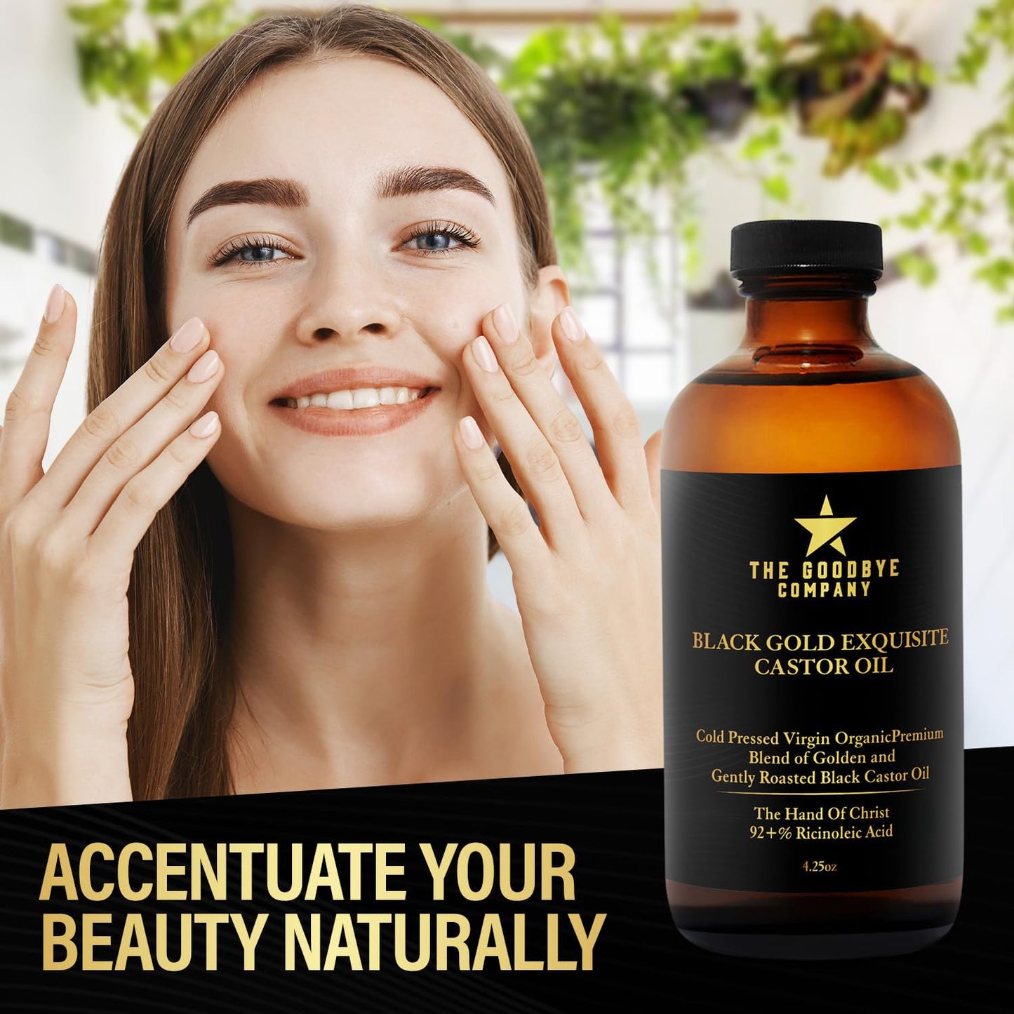 The Goodbye Company Black & Gold Castor Oil Blend – Cold-Pressed & Unrefined – Pure Hexane-Free Oil for Hair, Skin, Body, Eyelashes & Eyebrows