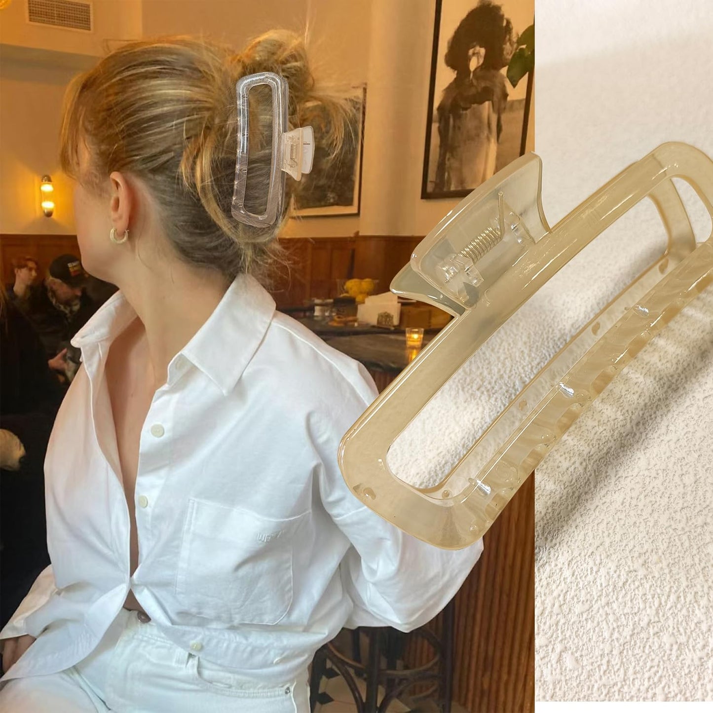 5 Inch Large Hair Claw Clips, No Slip Glossy Jelly Square XL Clips for Thick Long Curly Hair, Women's Big Rectangle Strong Clips, 4 Pack