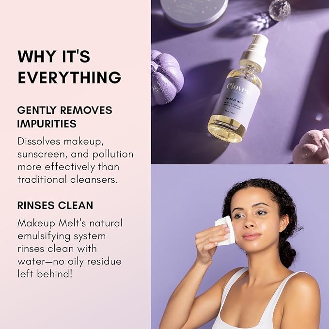 Clover Makeup Melt Milky Cleansing Oil | Gentle Makeup Removal, Skin-Friendly Formula and Residue-Free Rinse | Cruelty-Free & Vegan Face Oil