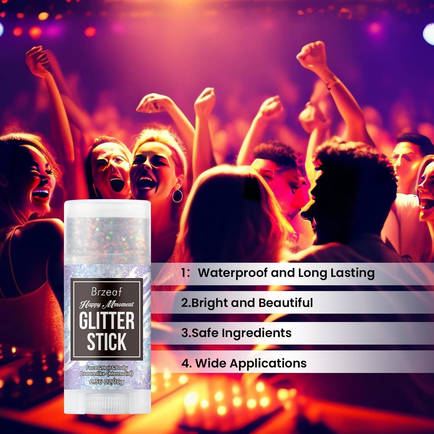 Brzeaf Waterproof Mermaid Glitter Stick, Shimmery& Long Lasting, Hallowen Hair Eyeshadow Face Body Glitter, Singer Concert Music Rave Festival, Glitter Stick Makeup & Face Glitter Gel for Women Men