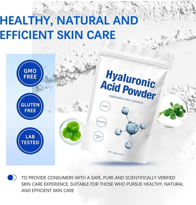 Hyaluronic Acid Powder, Low Molecular Weight, Hyaluronic Acid Powder for Skin Care, Facial Serum,Vegan Cosmetics Grade,Water Soluble Hydrating Ingredient for Skin Moisture
