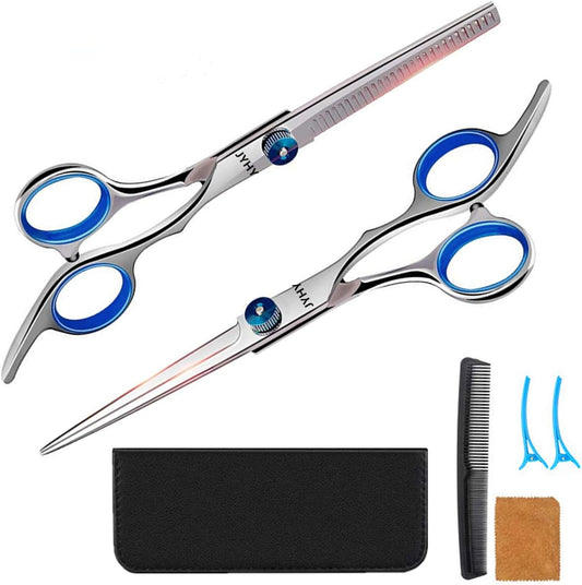 Professional Hair Cutting Scissors Shears Barber Thinning Set Kit- Family Hair Cutting,Barber Hair Cutting Tool Thinning texturizing/Blue 6"