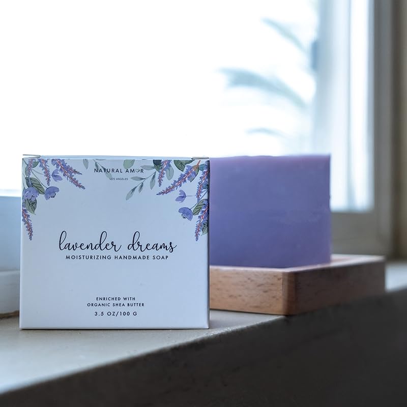 Natural Amor Lavender Spa Gifts for Women,7pcs Self Care Box Including Soap Bar, Candle, Bath Butter