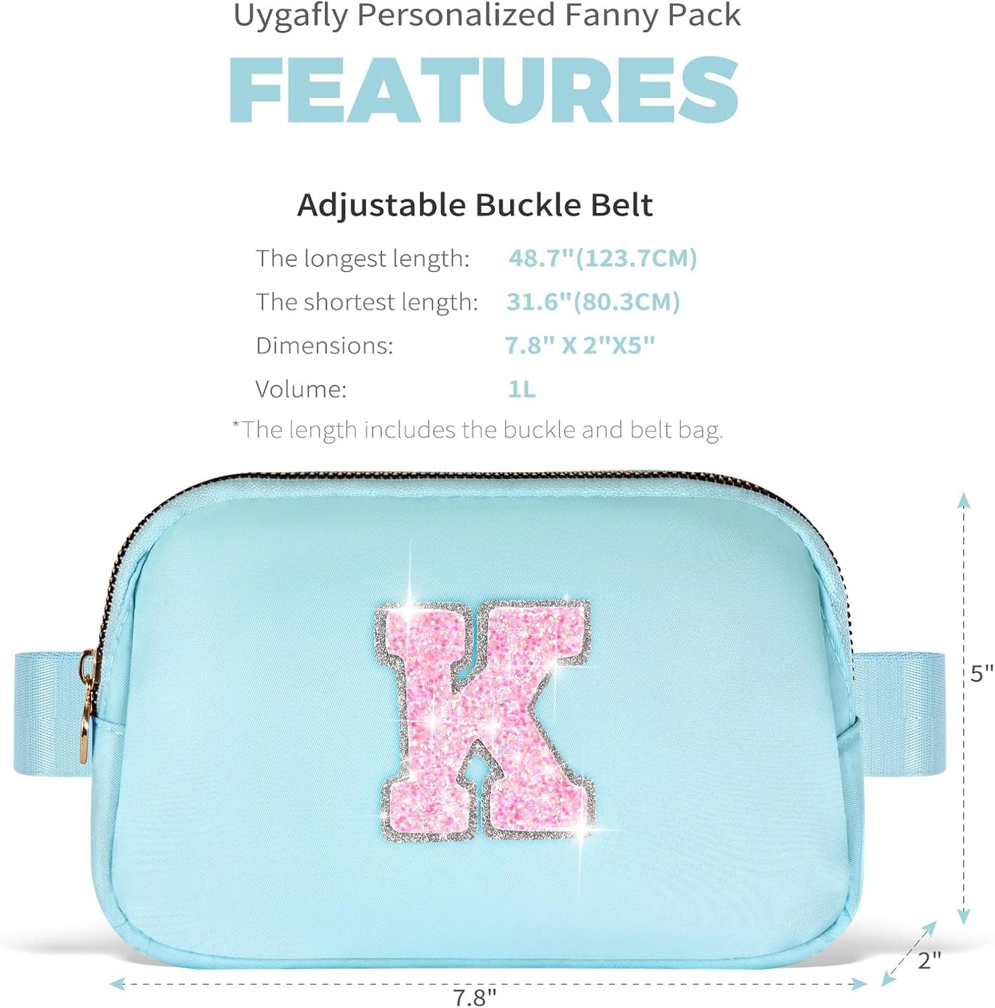 Fanny Pack Belt Bag Crossbody Bags with Initials Letter Patch Trendy Stuff for Teens Cute Stuff Birthday Gifts for Teenager Girls | K,Blue Bag