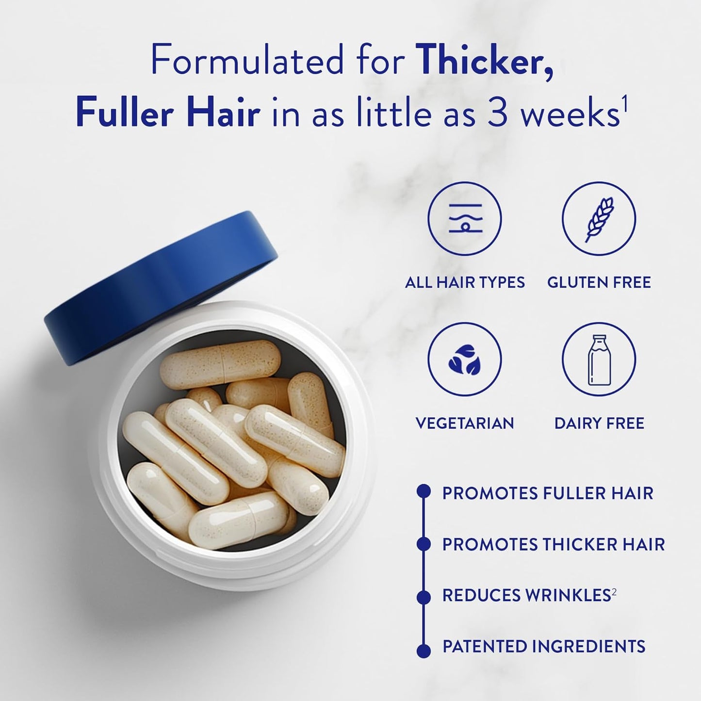 Routine Wellness Hair Growth Supplement - Clinically Tested for Thicker, Fuller Hair - Reduces Wrinkles, Fine Lines - Gluten Free, Ideal for Women & Men with Thinning Hair - 2 Bottles, 60 Day Supply