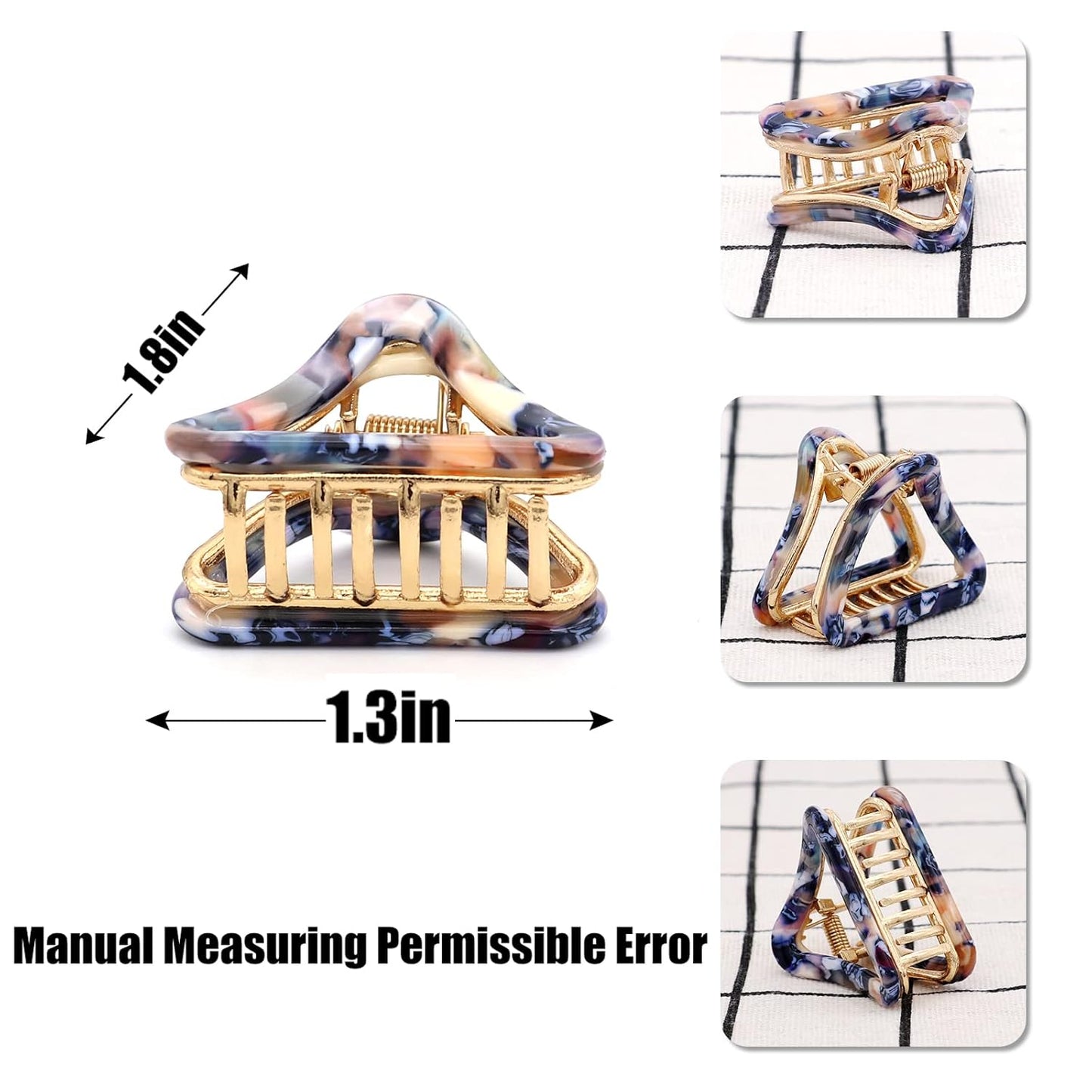 Cobahom Mini Acetate Claw Clips for Thick Hair - 3 Pcs Hollow Triangle Hair Clips for Women and Girls (Blue + Pink + Gray) 1.7 Inch