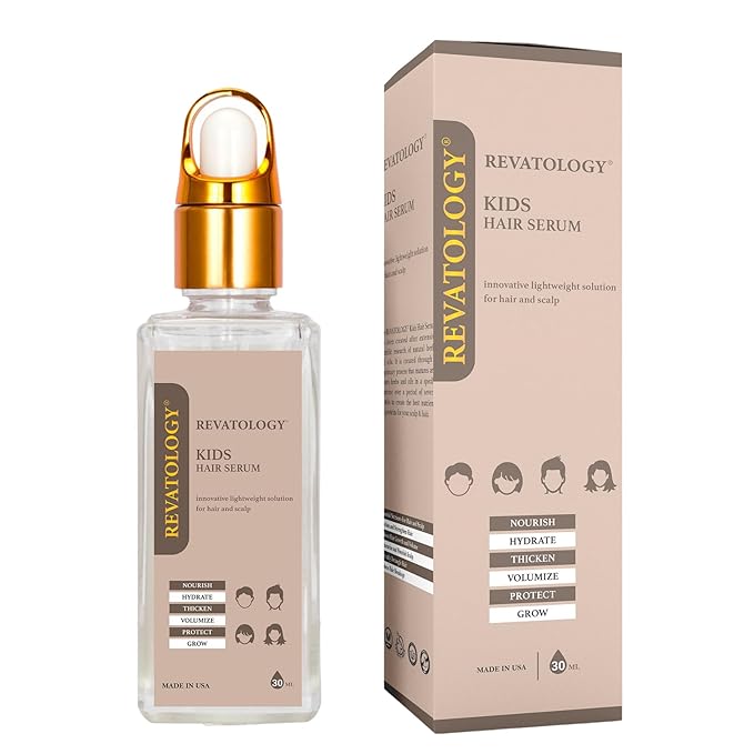REVATOLOGY Kids Hair Serum (Made in USA) for Hair Thickness, Strength, Growth and Scalp Revitalization for straight, curly, waivy, coiled hair in toddlers, children, adults - chemical & cruelty free