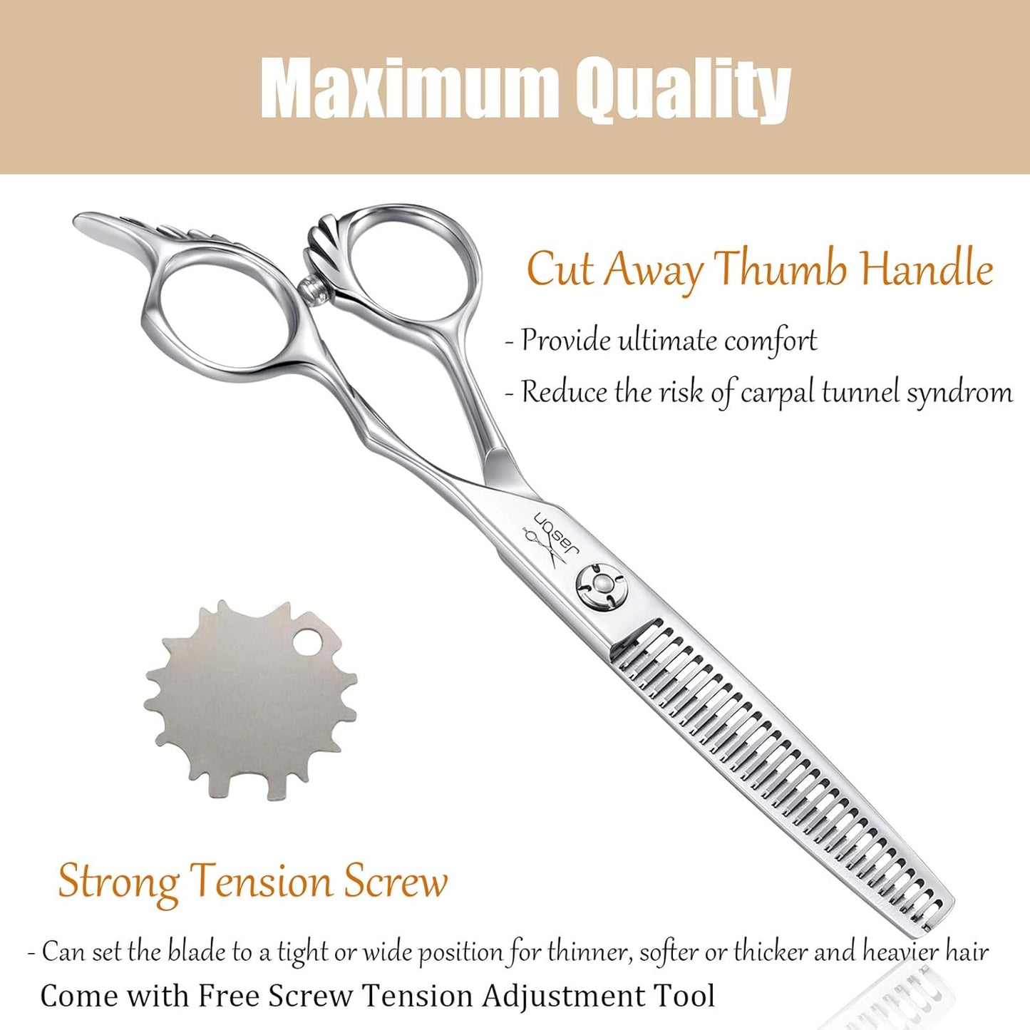 JASON 6" Blending Hair Scissors, 30 Teeth Hair Thinning Scissor Professional Trimming Hair Cutting Shears for Barber, Hairdresser, Stylist, Women and Men, Japanese 440C Stainless Steel