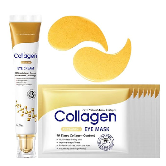 Collagen Eye Cream Anti Aging & 7PCS Eye Masks - eye Cream for Puffiness and Bags Under Eyes - Under eye cream for Da-rk Cir-cl-es - Nourishing & Firming Eye Mask - Eye Bags Treatment for Women