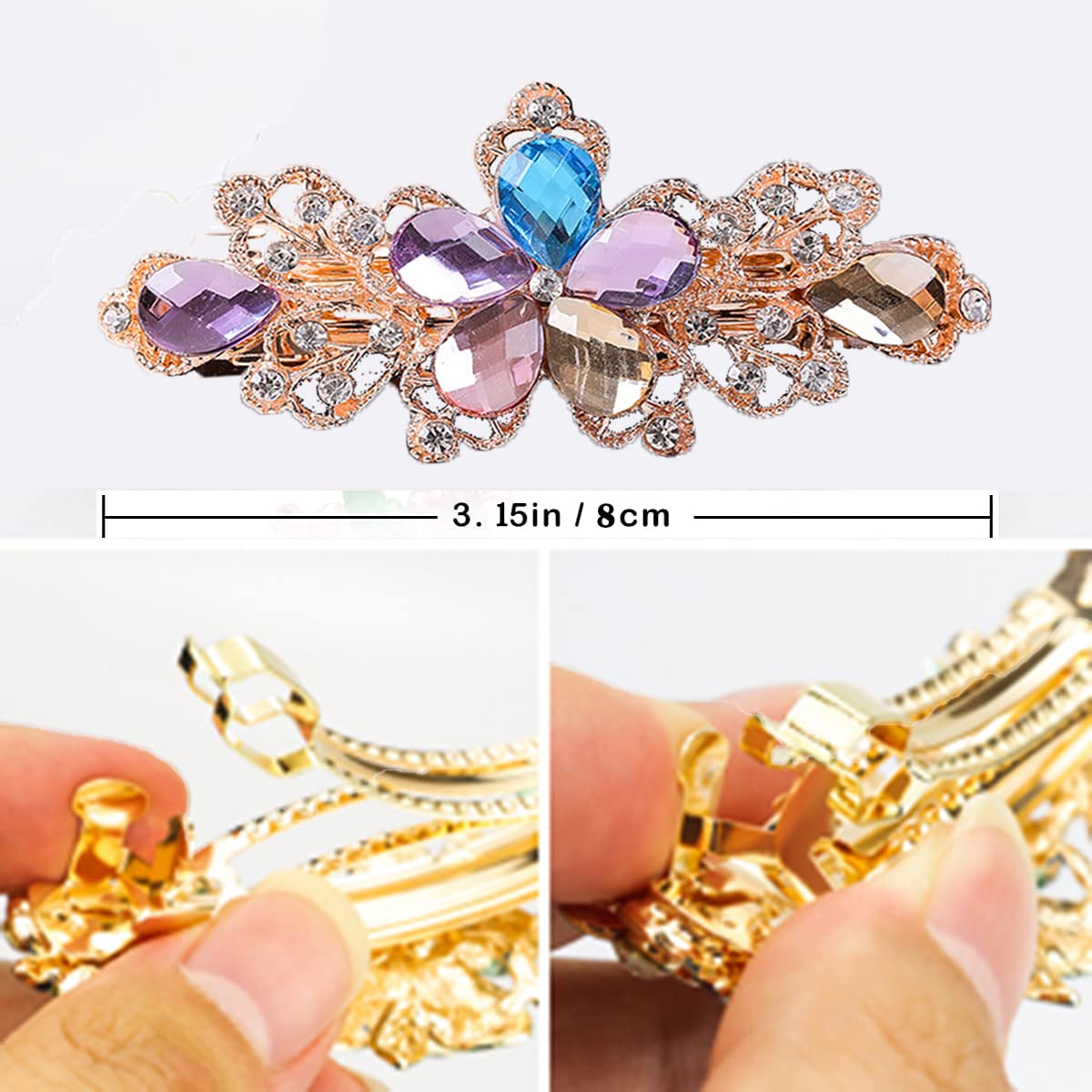 Sparkly Rhinestones Hair Accessories for Women Girl 2 Pcs Flower Hair Pins Women Barrette Hair Decorative Accessories 8cm, 2-Flower Multicolor