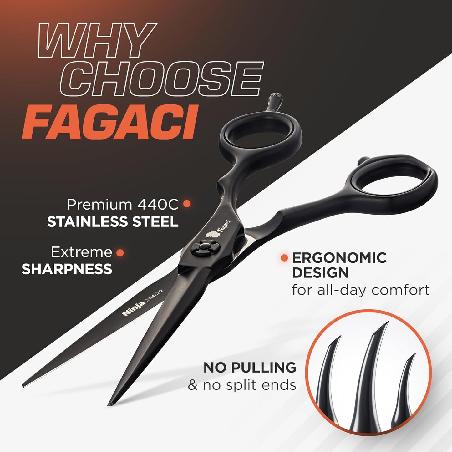 Fagaci Hair Scissors Professional 5” 440C Steel for Superior Precision, Extremely Sharp Blades Hair Cutting Scissors for Women & Men, Durable Sharpness Hair Shears for Hair Cutting, Barber Scissors