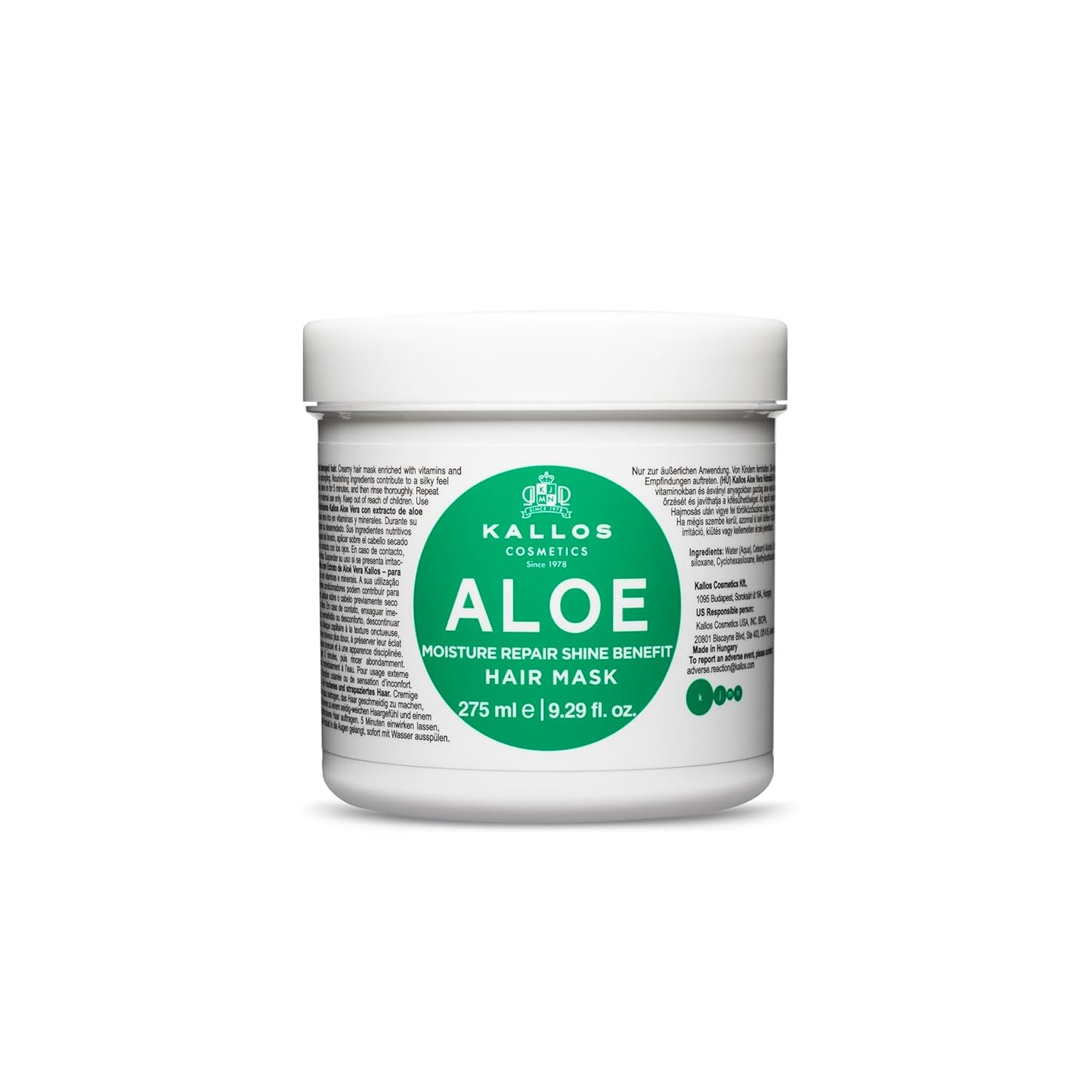 Kallos KJMN Aloe Moisture Repair Shine Hair Mask with Aloe Vera Extract & Vitamins 275 ml - 9,29 Fl Oz