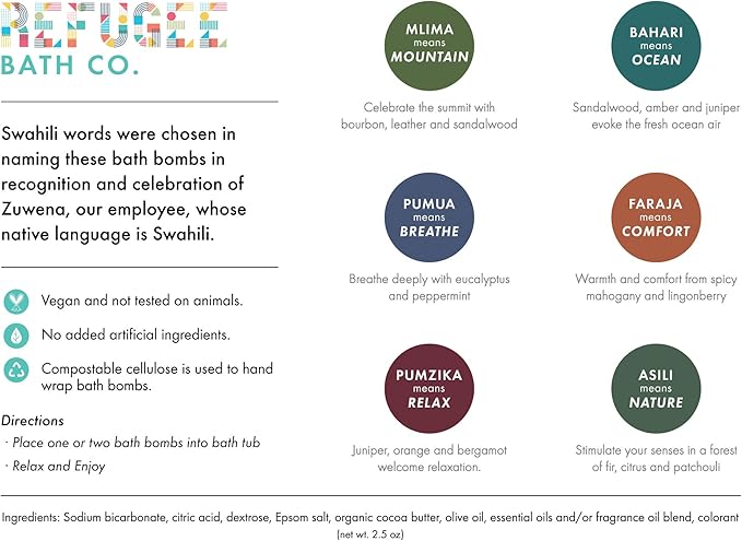 Mens Variety Bath Bombs, 2.5 oz Each, Cocoa Butter and Plant Based Ingredients, Vegan, Support Refugee Employment in The USA, Made in The USA