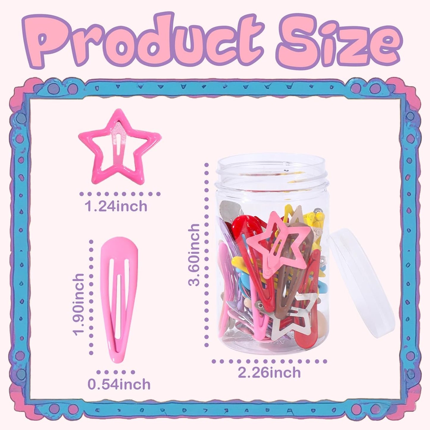 50pcs Star Hair Barrettes - Cute Metal Snap Hair Clips for Women, Non-Slip, Colorful