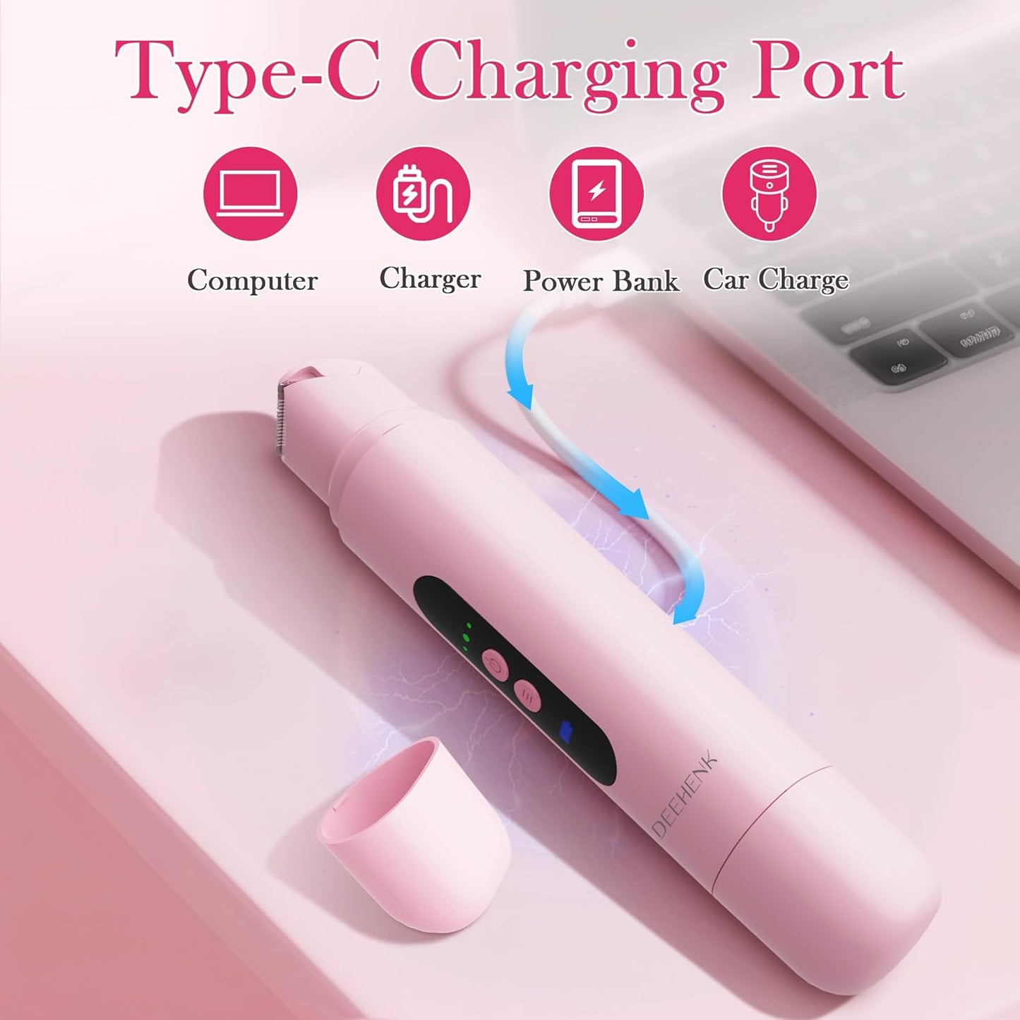 Bikini Trimmer Razors Shaver for Women: DEEHENK 2-Speed Electric Razor for Pubic Hair Dual Head Shaver Women IPX7 Waterproof Rechargeable Lady Trimmer for Bikini Underarm Body Leg Face Pink