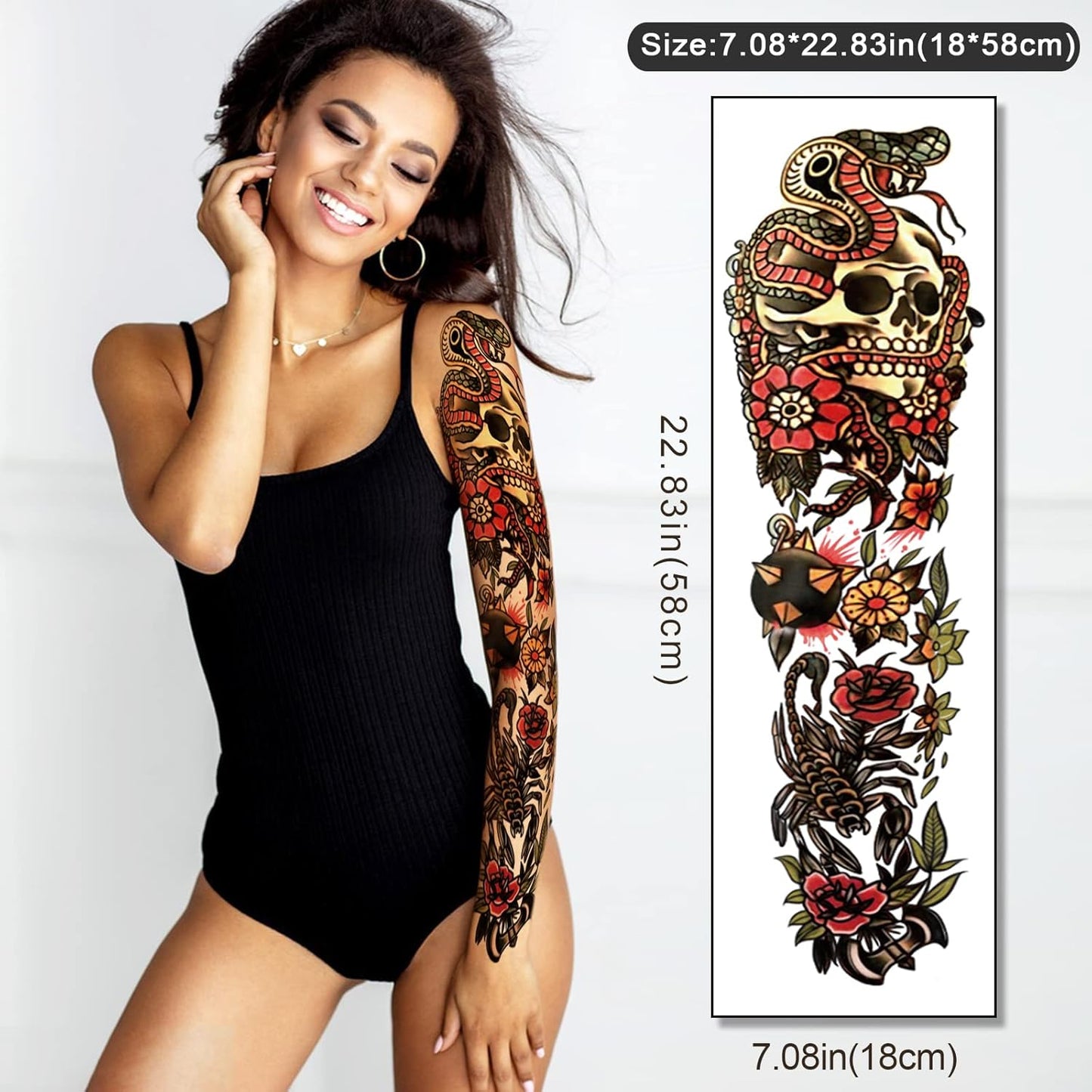 55 Sheets Temporary Tattoos,8 Sheets Full Arm Waterproof Flower Owl Snake Fake Halloween Tattoo Stickers for Adults Women Men,17 Sheets Half Arm 30 Sheets Small Tattoos Realistic for Kids Girls Boys