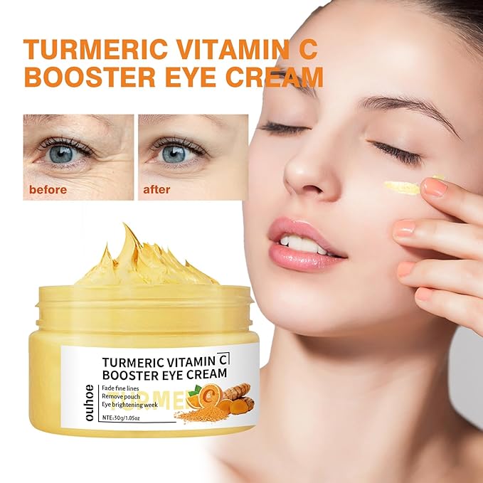 Turmeric + Vitamin C Booster Eye Cream, Brightening and Hydrating Eye Cream, Dark Circle Relief, Elasticity Treatment, Gentle Anti-Aging & Anti-Wrinkle Care