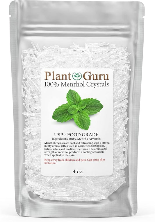Menthol Crystals 4 oz. Mentha Arvensis 100% Pure Natural USP Food Grade - Great for Cosmetics, Salves, Balms, Creams and Soap Making.