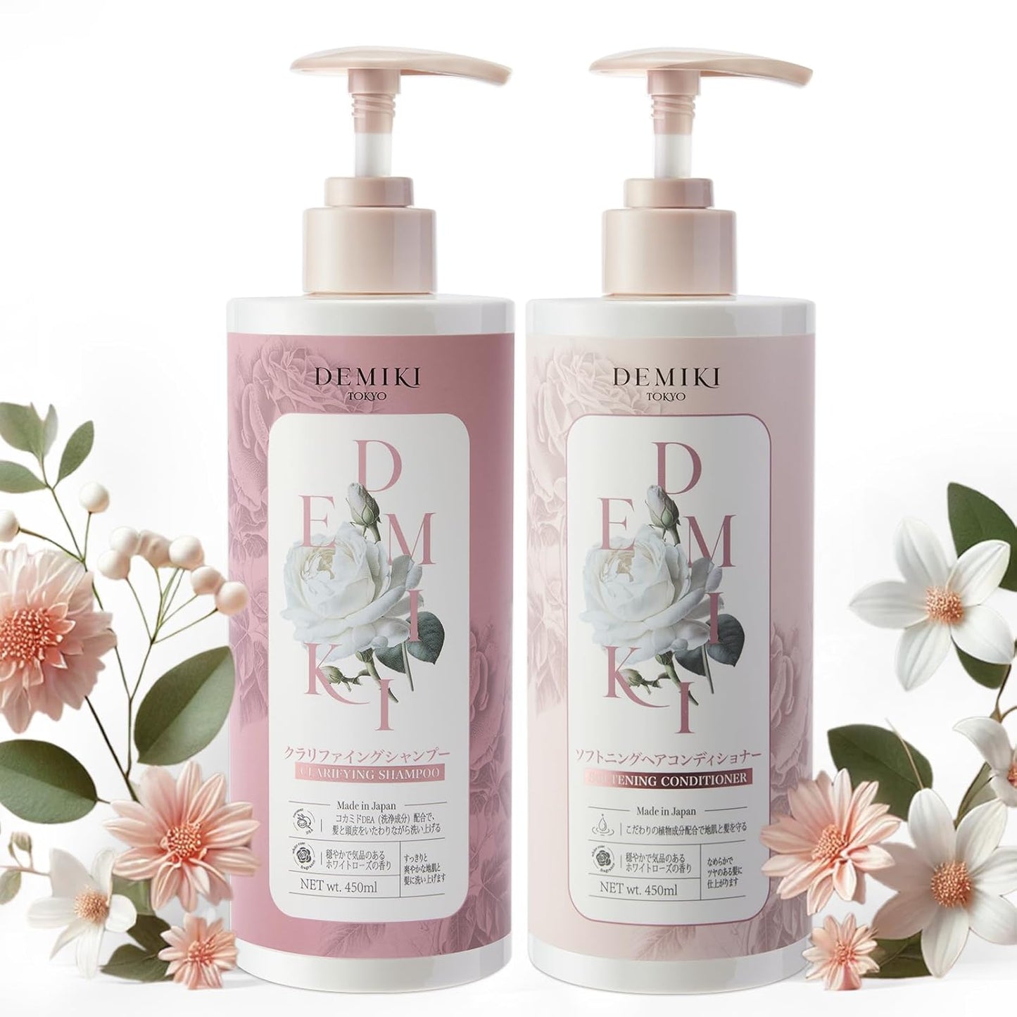 DEMIKI Japanese Shampoo and Conditioner Set for Women,Sulfate Free Shampoo for Oily Hair,Paraben Free, Sulfate Free, Rose Scent,Clarifying Shampoo Moisturizing and Volumizing Natural Hair Care,32oz