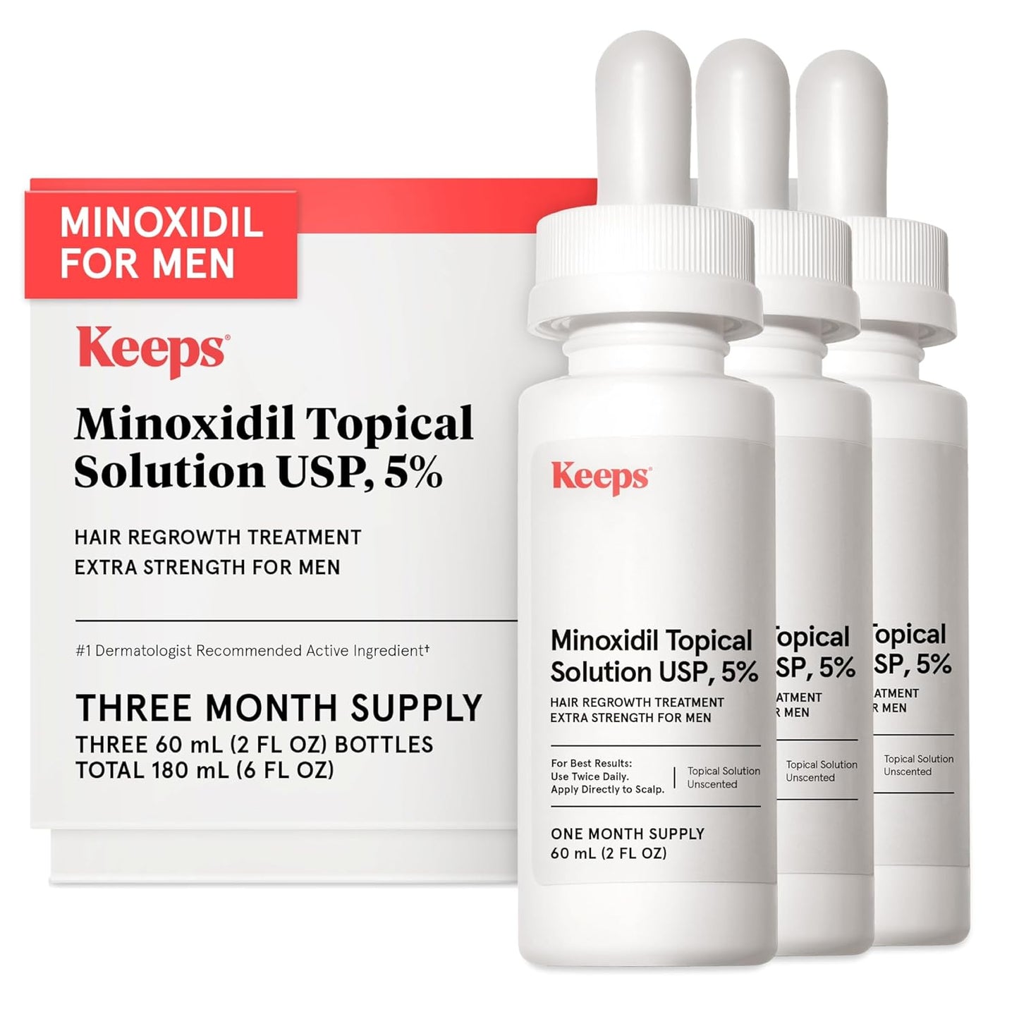 Keeps Extra Strength Minoxidil for Men - 5% Minoxidil Hair Growth Serum - Hair Loss & Regrowth Treatment for Thinning & Bald Spots - Clinically Proven Hair Growth Products - Unscented Topical Aerosol