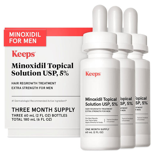 Keeps Extra Strength Minoxidil for Men - 5% Minoxidil Hair Growth Serum - Hair Loss & Regrowth Treatment for Thinning & Bald Spots - Clinically Proven Hair Growth Products - Unscented Topical Aerosol