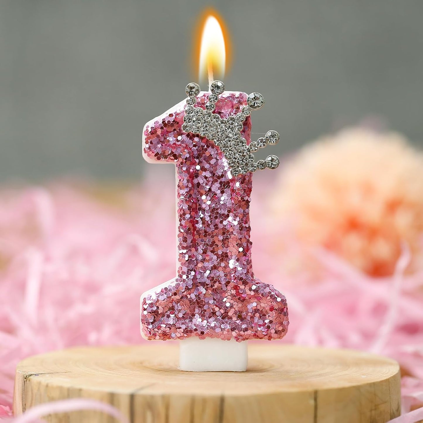 Birthday Number Candles,Pink Crown Birthday Candles for Cake,Glitter Number 1 Candle Cake Topper with Sequins for Girls,Women, Anniversary Celebrations Supplies (Pink 1)