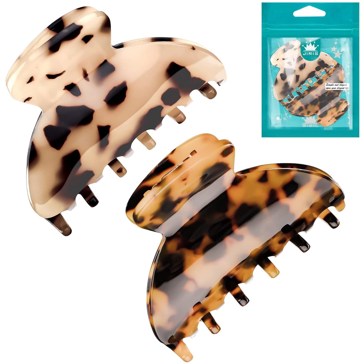 2PCS 2.75 inches Hair Claw Banana Clips tortoise Barrettes Celluloid French Design Barrettes celluloid Leopard print Small Fashion Accessories for Women Girls(SET4)