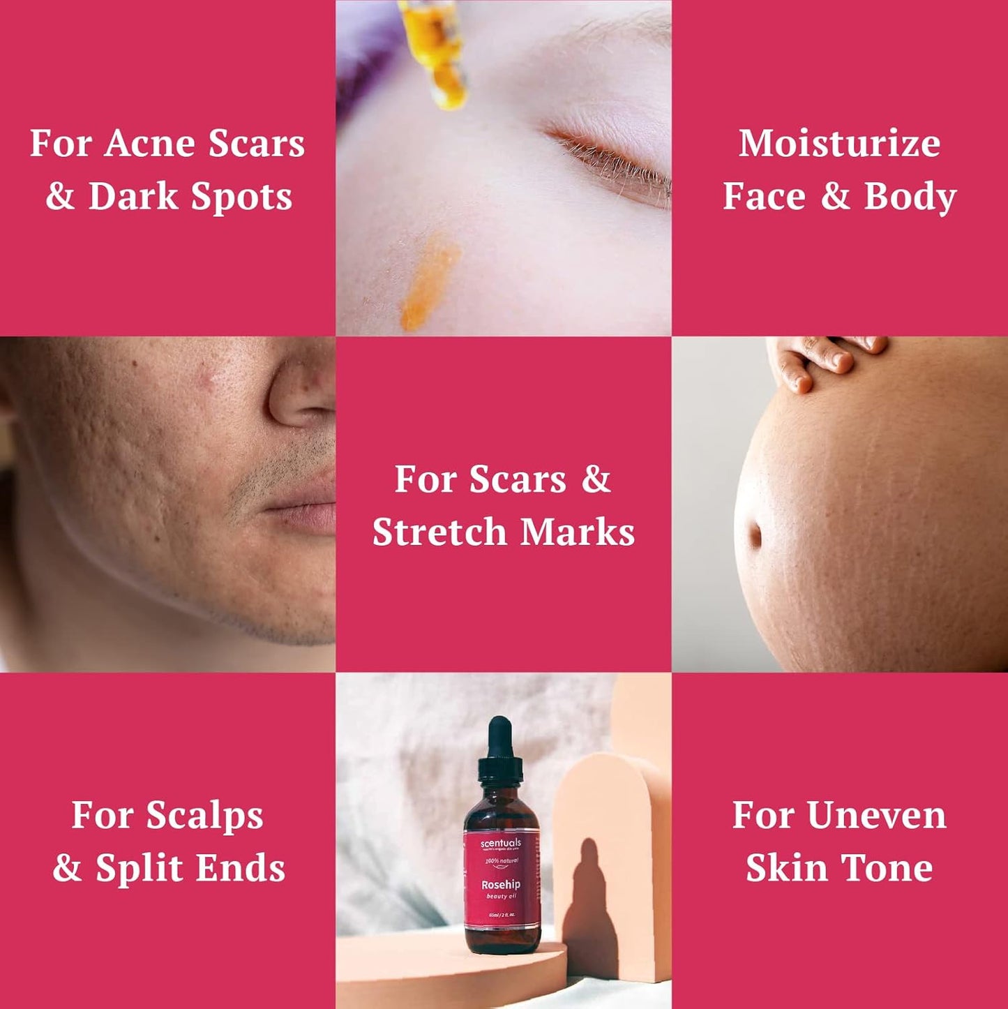 Rosehip Facial Oil Blend, Face Moisturizer with Pure Rosehip, Grapeseed Oil, Apricot Oil, Safflower Oil, Vitamin E for Deep Hydration, Protection and Versatile Anti Aging Skincare, 2 fl.oz | 60 ml