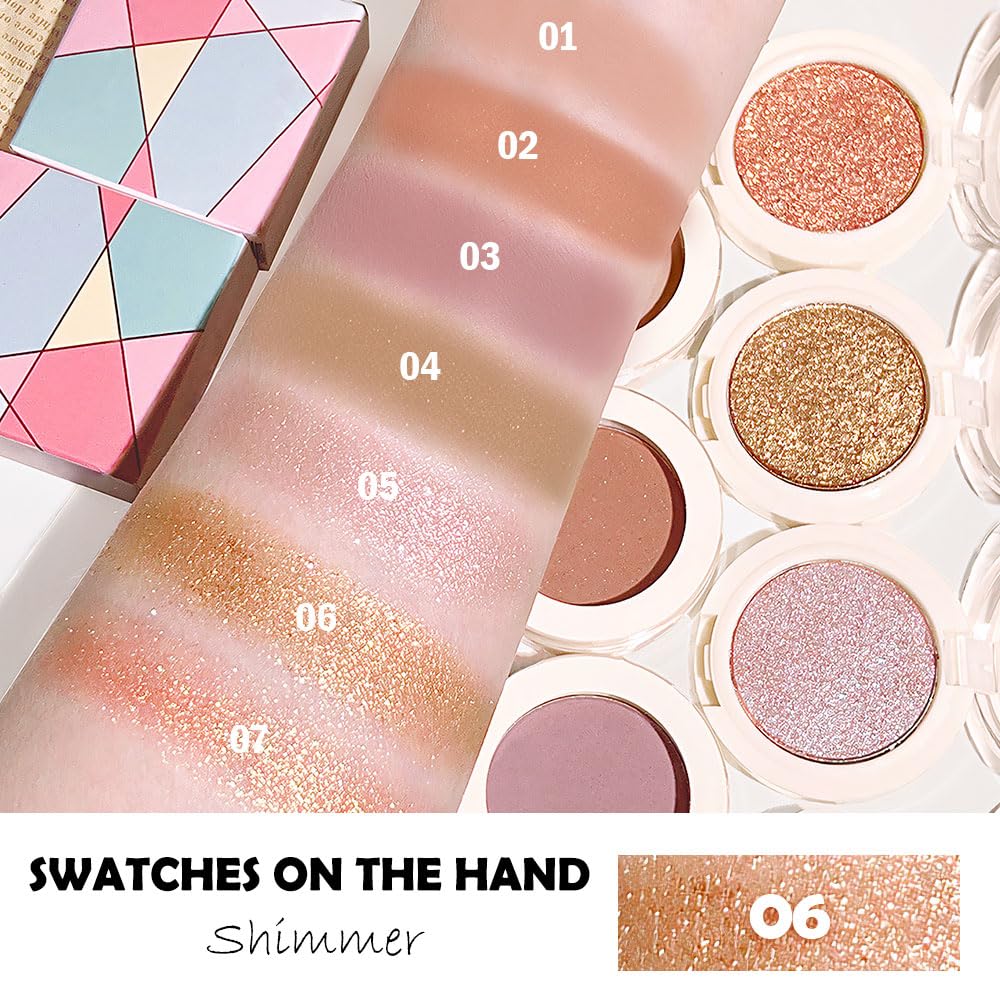 Eyeshadow Single Glitter, High-Pigment Monochrome Eye Shadow Pressed Powder, Everyday Velvety Silky Eye Makeup Looks, Professional Long-Lasting Waterproof Single Eyeshadow Palette, Champagne Gold 06