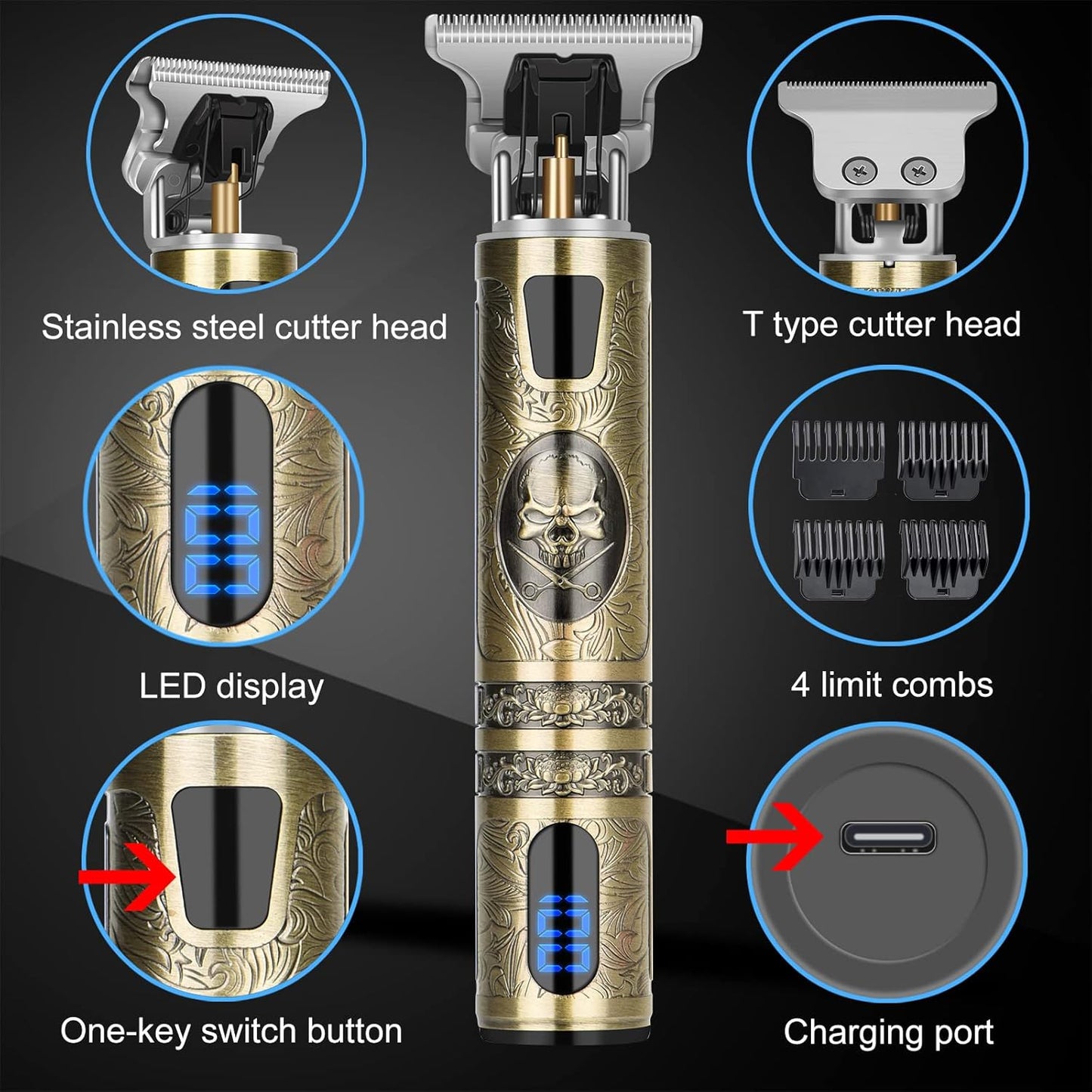 candyfouse Professional Hair Clippers for Men, Cordless Rechargeable Beard Trimmer with LCD Display Cutting Grooming Kit, USB Type-C Charging, Shaver Gifts