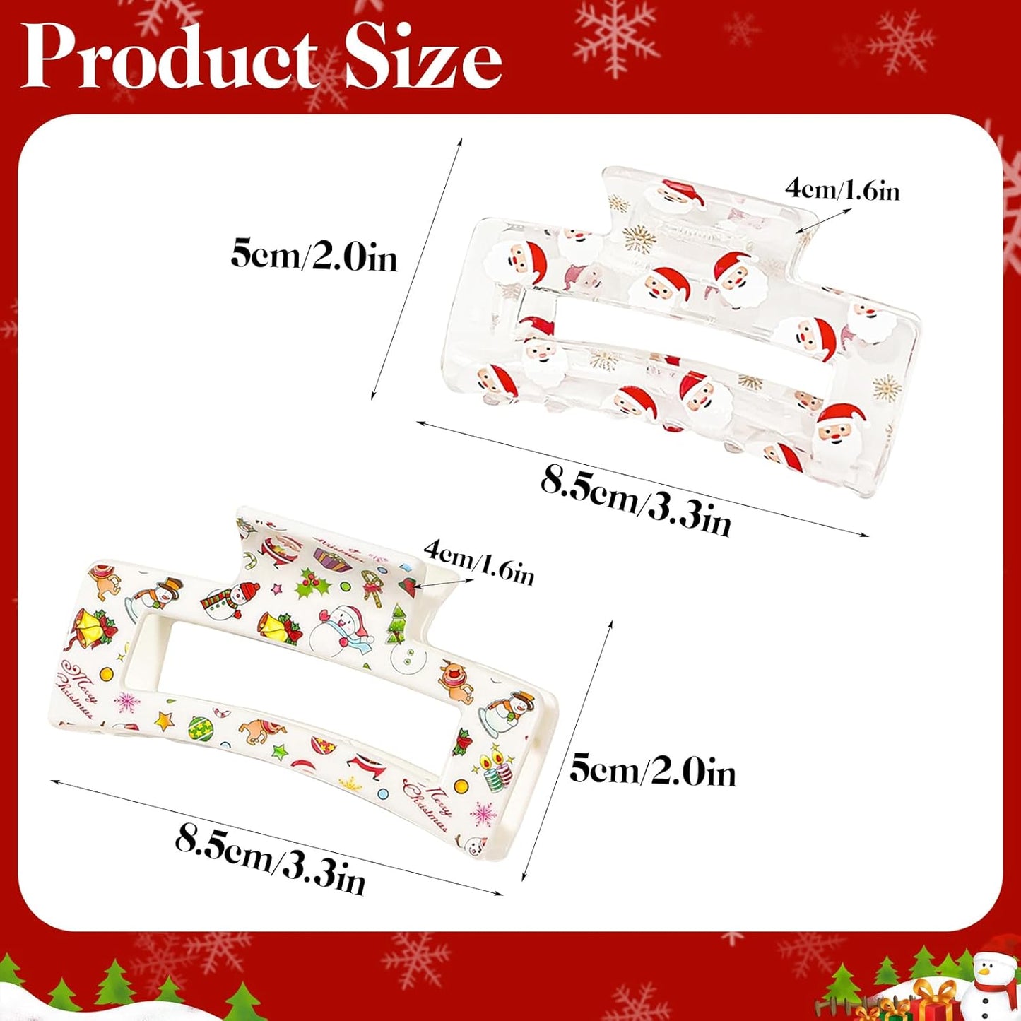 2 Pcs Christmas Hair Clips Cute Snowman Cartoon Design Exquisite Christmas Claw Clip for Thick Thin Hair Medium Square Acrylic Hair Clips, Christmas barrette Christmas Hair Accessories for Women