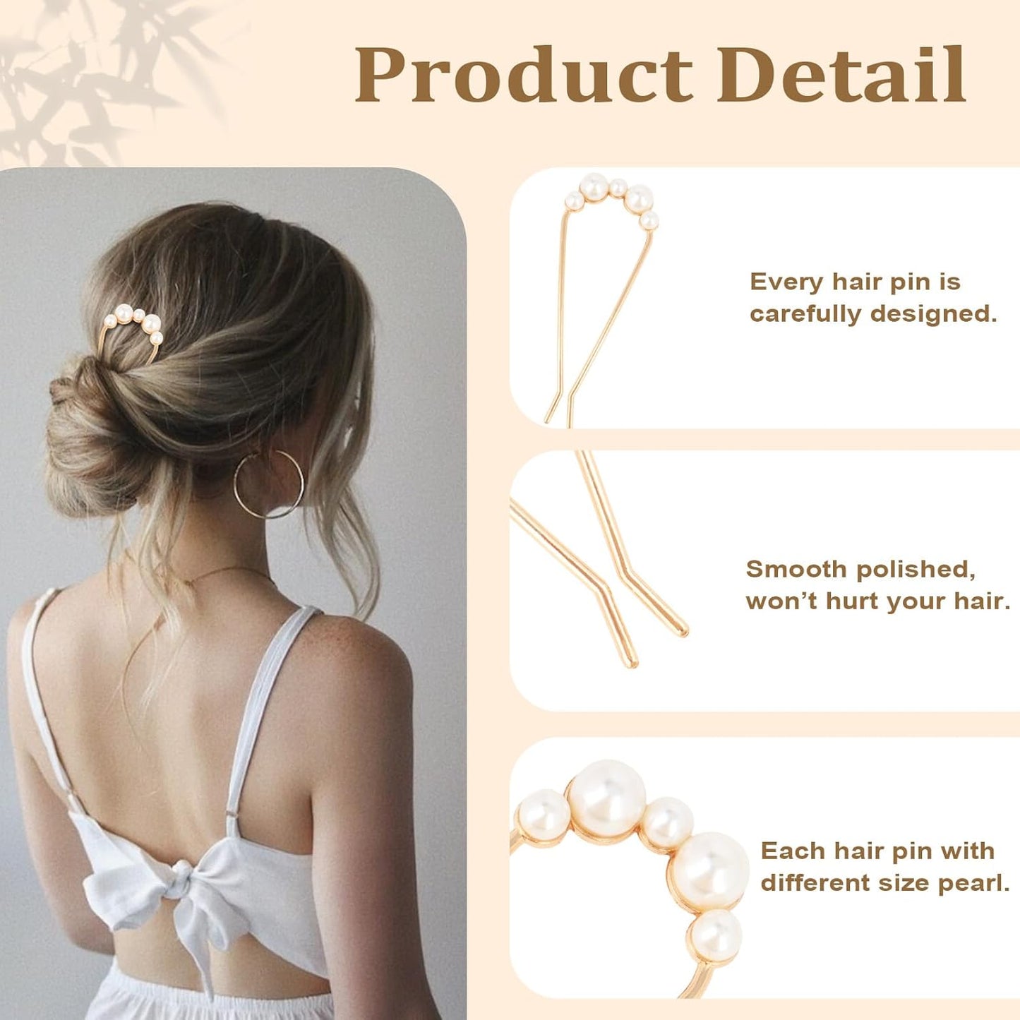 Pearl French Hair Pin Metal Gold Silver Hair Pins for Women Buns U Shaped Hair Pins for Women Girls Styling Hair Fork for Thick Thin Hair Accessories