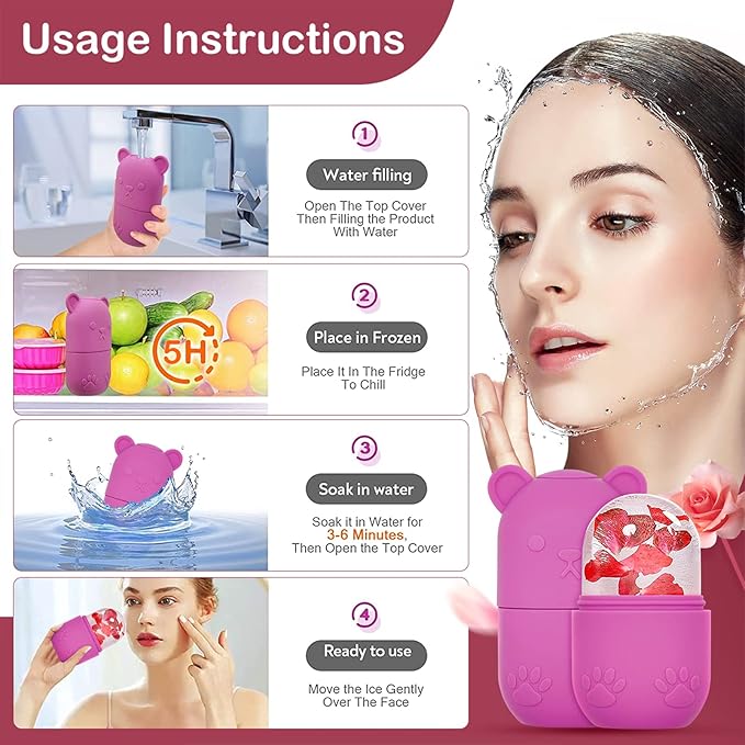 Ice Roller for Face & Eye, Facial Cold Massage Freezer Rollers, Multi-Functional Silicone Ice Face Mold Skin Care Tools for Puffiness Relief, Shrink Pores & Remove Fine Lines (Rose Red)