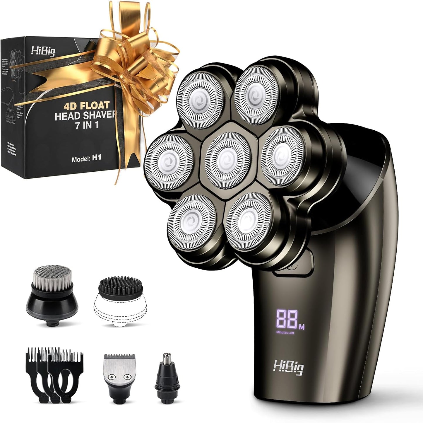 Head Shavers for Bald Men - 7D Arc Magnetic Detachable Electric Razor, Waterproof Wet Dry 5-in-1 Electric Shaving & Grooming Kit, LED Display Rechargeable Head & Body Hair Shaver, Grey