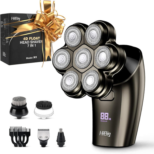 Head Shavers for Bald Men - 7D Arc Magnetic Detachable Electric Razor, Waterproof Wet Dry 5-in-1 Electric Shaving & Grooming Kit, LED Display Rechargeable Head & Body Hair Shaver, Grey