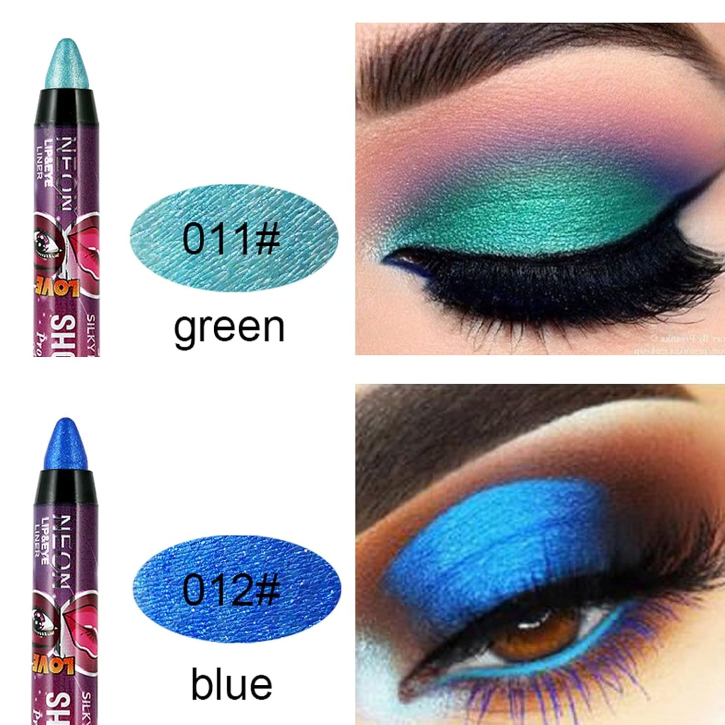 MEICOLY 12 Pcs Eyeshadow Sticks - Cream Smokey Eyeshadow Metallic Shimmer Crayons, Silver Eye Brightener, Pro Waterproof & Long Lasting Shiny Bright Starter Rotating Sticks