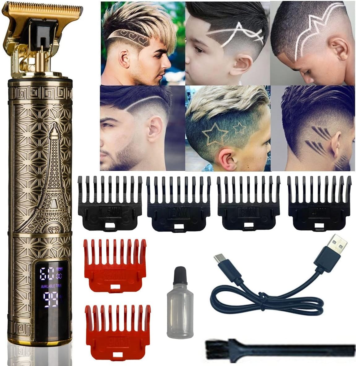 Hair Clippers for Men, Zero Gapped T-Blade Hair Trimmer with 3 Speed Adjustment LED Display, Rechargeable Cordless Grooming Kit for Men