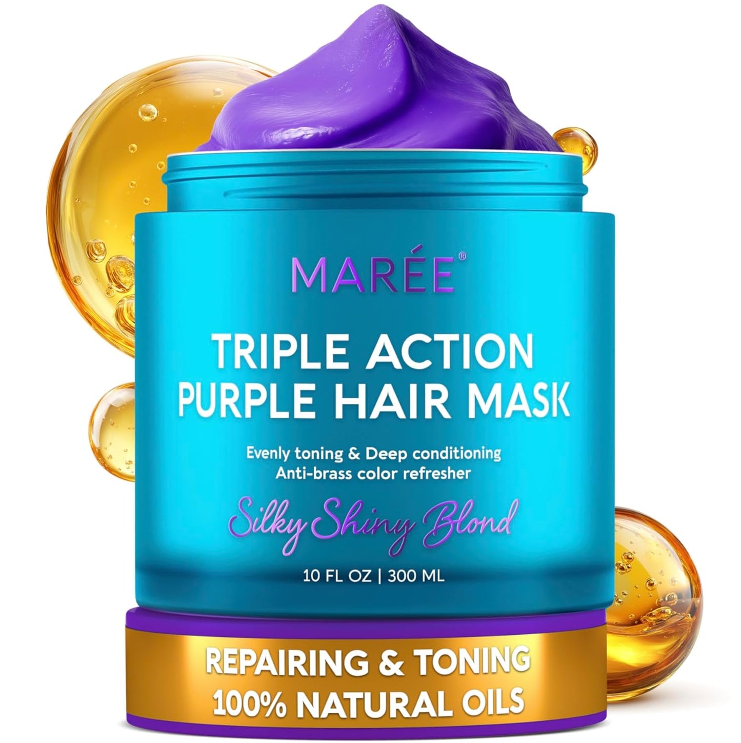 MAREE Deep Conditioning Purple Hair Mask for Blonde Hair – Purple Toner for Brassy, Bleached, Silver, or Color Treated Hair – Hair Repair Mask Keratin Hair Treatment – Matizador Para Cabello Rubio