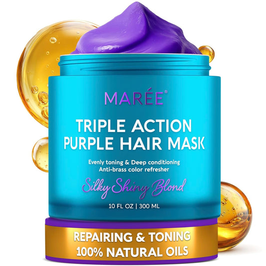 MAREE Deep Conditioning Purple Hair Mask for Blonde Hair – Purple Toner for Brassy, Bleached, Silver, or Color Treated Hair – Hair Repair Mask Keratin Hair Treatment – Matizador Para Cabello Rubio