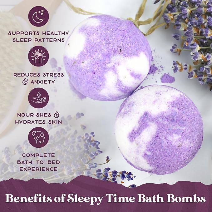 Purple Canyon Bath to Bed Natural Bath Bombs | Calming and Relaxing Sleep Support with Melatonin | Lavender and Coconut Milk Scented Handmade Bath Bombs Set