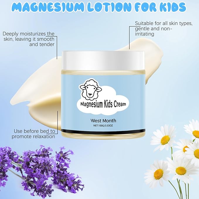 2Pcs Magnesium Lotion for Kids, Juniors Bedtime Lotion By 8 Sheep Kids, Magnesium L otion For Sleep, Gentle Natural Calming Cream for Restful Sleep, Relaxation (200g/7.06oz)