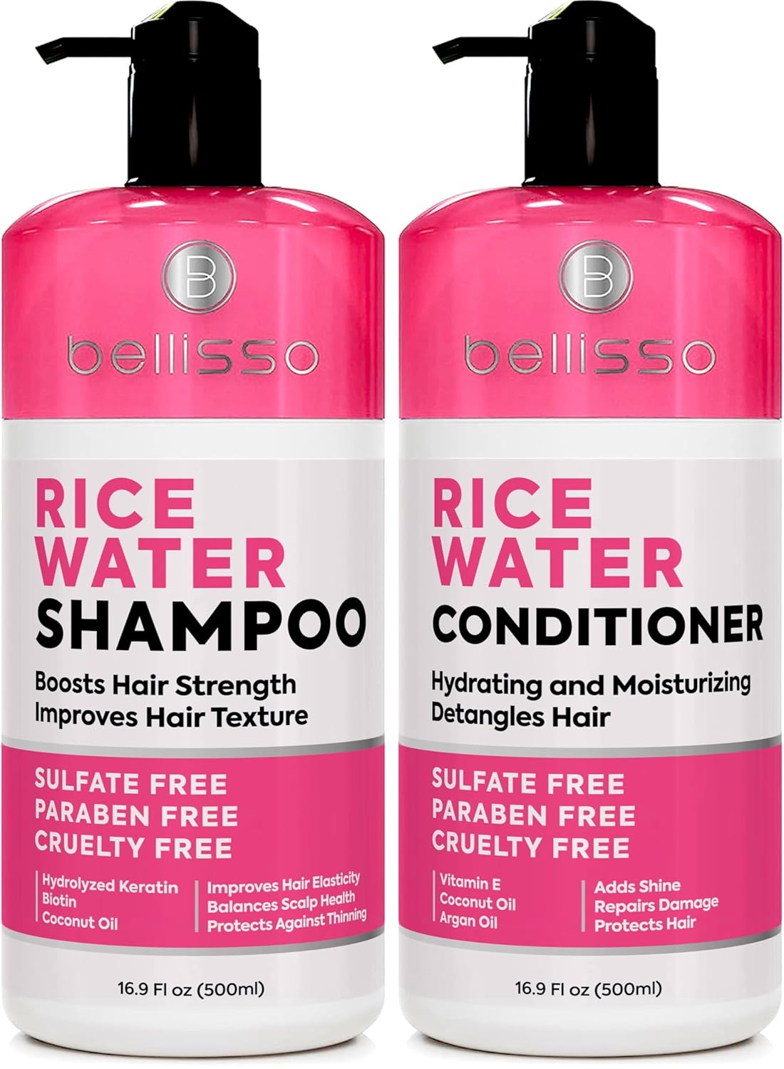 Rice Water Shampoo and Conditioner Set - Sulfate Free for Thin and Fine Hair - Fuller, Thickening Formula for Women and Men - With Strengthening Saw Palmetto - Anti Thinning, Volumizing for Thick Hair