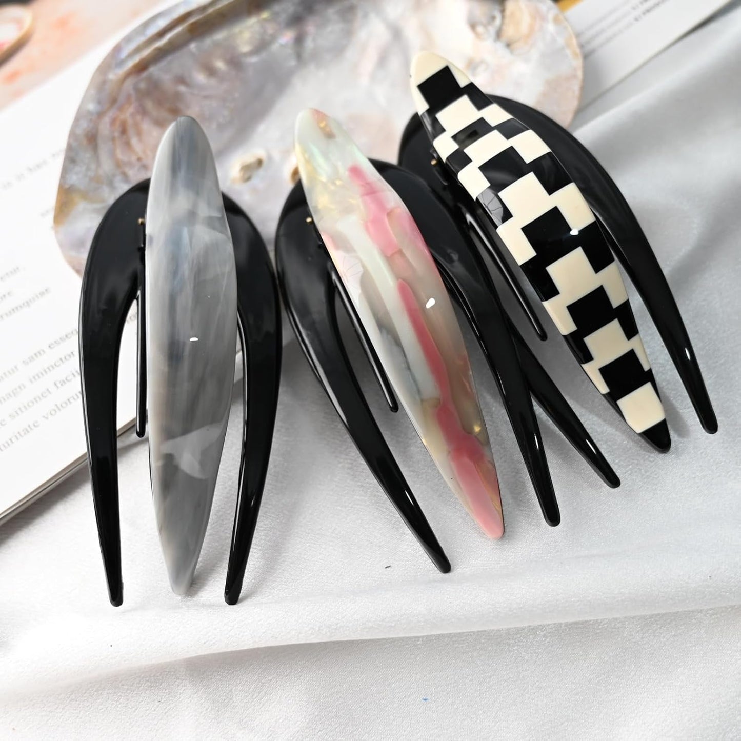 Handmade Celluloid French Design Tortoise Shell Barrettes Side-slide Opening Duck Luxury Fashion Accessories Hair Clip Claw for Women (check)