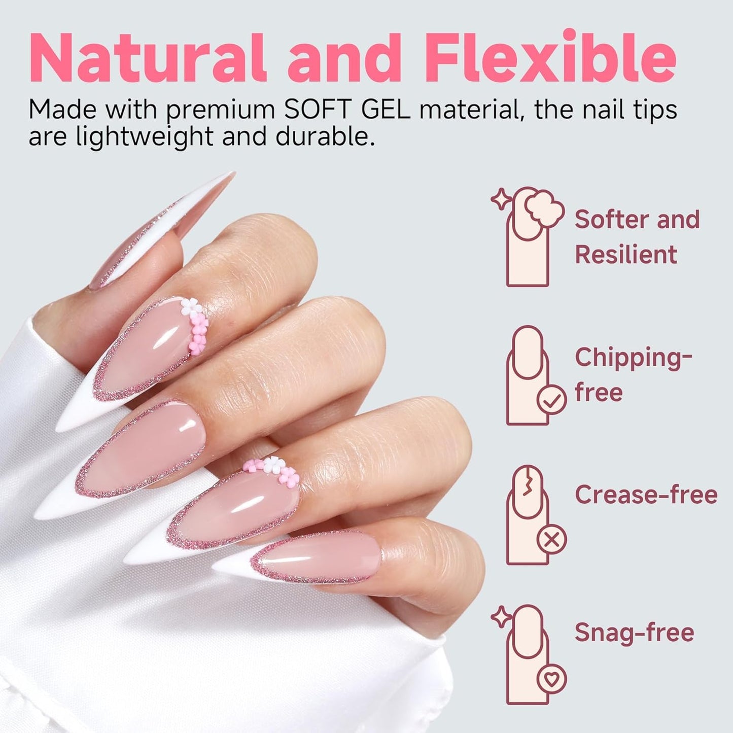 UNA GELLA Stiletto Gel Nail Tips Long: Full Cover 312pcs Half Matte Halloween Stiletto Gel Tips Press On Nails for Faster Gelly Nail Extension, Clear False Fake Acrylic Nails 12 Sizes for Her