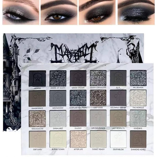 24Colors Black Grey Smokey Eyeshadow Palette, Matte Black Smoky Eye Shadow Palette, Shimmer High Pigmented Basic Black White Gray Shade Eye Black Makeup for Halloween. (24, Colors)